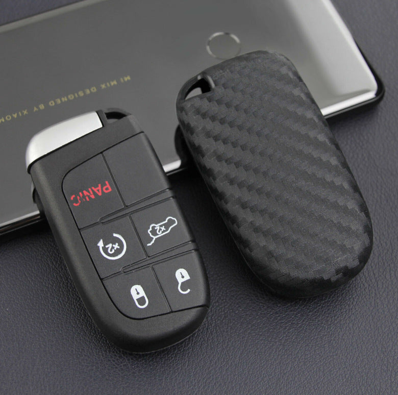 For Key Case Cover Dodge Chrysler Fiat Carbon Fiber Silicone Case Remote Key Protection Case