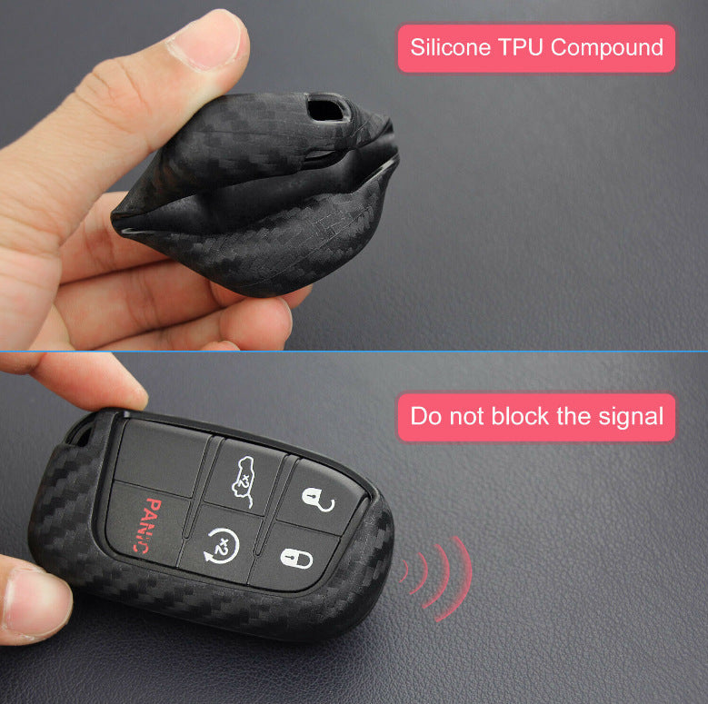 For Key Case Cover Dodge Chrysler Fiat Carbon Fiber Silicone Case Remote Key Protection Case